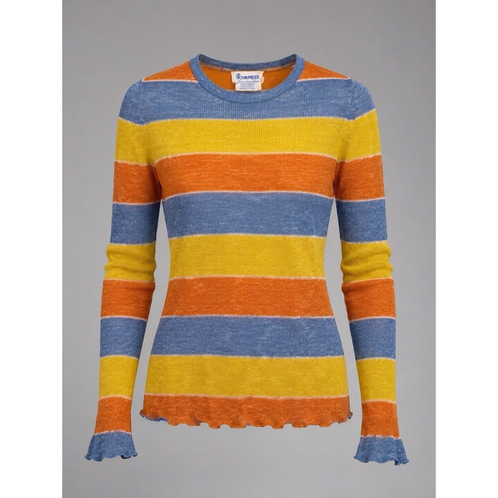 Vintage John Meyer Striped Linen Blend Knit Sweater Blue Orange Yellow Women’s L